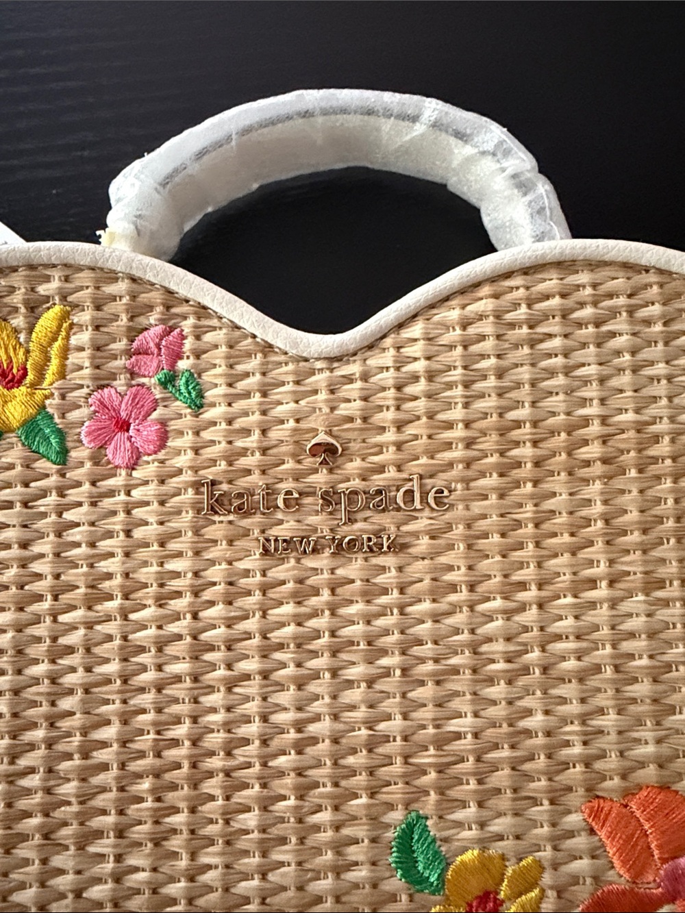 kate spade Straw Heart Top-Handle Bag with Colorful Floral Embroidery NWT - Picture 2 of 5
